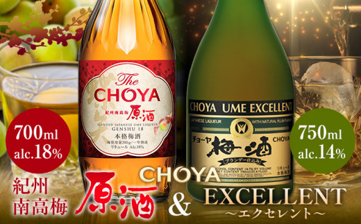 【先行予約】THE CHOYA 紀州南高梅 原酒 700ml EXCELLENT エクセレント 750ml 計2本 セット 飲み比べ 羽曳野商工振興株式会社《12月中旬より出荷予定(土日祝除く)》大阪府 羽曳野市 送料無料 梅酒 梅 酒 CHOYA チョーヤ チョーヤ梅酒 お酒 紀州 南高梅 1262360 - 大阪府羽曳野市