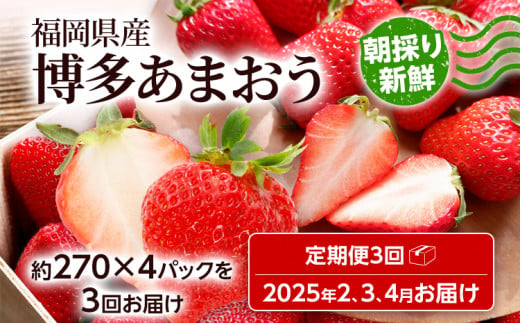 【全3回定期便】農家直送 朝採り新鮮いちご【博多あまおう】約270g×4パック 福岡県産 苺 イチゴ 朝採れ 冷蔵 スイーツ ジュース ギフト プレゼント お取り寄せ 福岡 お土産 九州 福岡土産 取り寄せ グルメ 福岡県 ※北海道・沖縄・離島は配送不可 1075358 - 福岡県田川市