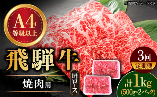 【3回定期便】 飛騨牛 焼肉用 ロース・肩ロース 1kg A4等級以上  多治見市 / 渡辺精肉店 和牛 ブランド牛 牛肉 [TAZ035] 1475928 - 岐阜県多治見市