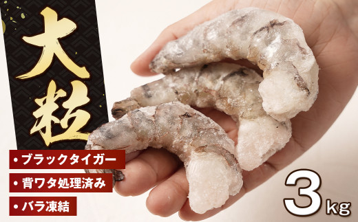 至福の大粒むきえび　背ワタ処理済 3kg（1kg×3袋）　　[ムキエビ 大型 背わたなし むき海老 ブラックタイガー 下処理済み 冷凍 背ワタなし 高級]