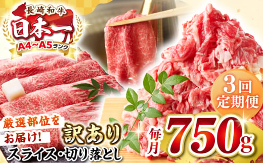 【全3回定期便】【訳あり】【A4〜A5ランク】 長崎和牛 しゃぶしゃぶ・すき焼きセット 750g《壱岐市》【株式会社MEAT PLUS】　肉 牛肉 黒毛和牛 鍋 冷凍配送 訳あり 切り落とし しゃぶしゃぶ用 すき焼用 A4 A5 [JGH104] 1478563 - 長崎県壱岐市