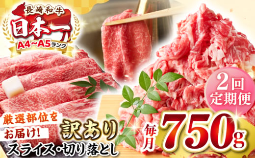 【全2回定期便】【訳あり】【A4〜A5ランク】 長崎和牛 しゃぶしゃぶ・すき焼きセット 750g《壱岐市》【株式会社MEAT PLUS】　肉 牛肉 黒毛和牛 鍋 冷凍配送 訳あり 切り落とし しゃぶしゃぶ用 すき焼用 A4 A5 [JGH103] 1478562 - 長崎県壱岐市