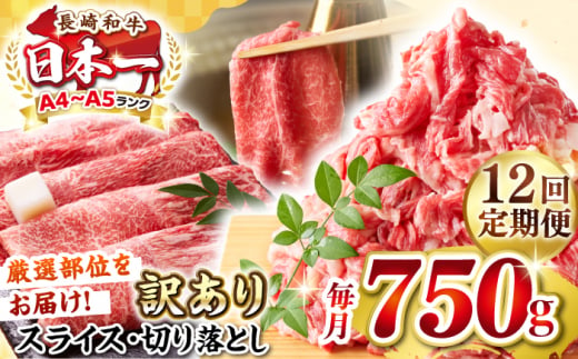 【全12回定期便】【訳あり】【A4〜A5ランク】 長崎和牛 しゃぶしゃぶ・すき焼きセット 750g《壱岐市》【株式会社MEAT PLUS】　肉 牛肉 黒毛和牛 鍋 冷凍配送 訳あり 切り落とし しゃぶしゃぶ用 すき焼用 A4 A5 [JGH106] 1478565 - 長崎県壱岐市