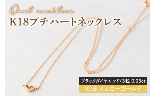 【ブラックダイヤモンド】K18プチハートネックレス【イエローゴールド 0.03カラット 3粒 アクセサリー ギフト プレゼント シンプル おしゃれ ジュエリー ネックレス】（KBD-36A） 1479488 - 茨城県鹿嶋市