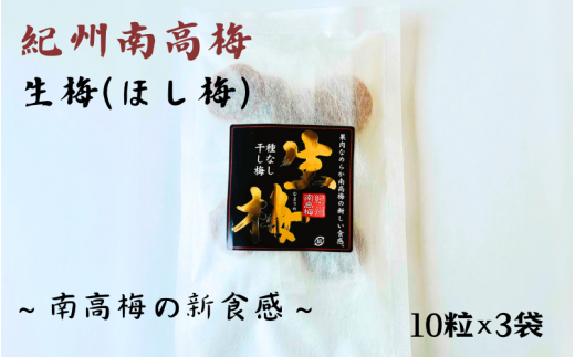 紀州南高梅 生梅（ほし梅）大玉10粒入×3袋セット 塩分約６％  / 田辺市 紀州南高梅 南高梅 梅干し 梅干 梅 うめ 肉厚 ほし梅 干し梅 大玉 大粒 完熟 種ぬき 種なし 【mtz013】 924926 - 和歌山県田辺市