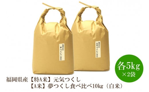 福岡県産【特A米】元気つくし【A米】夢つくしの食べ比べ各5kg×2袋[10kg][白米]【059-0046】