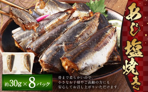 あじ 塩焼き 約 30g × 8パック ( 16食 ) 計240g 国産 鯵 アジ 魚 魚介 海鮮 焼き魚 焼魚 常温 1404059 - 茨城県神栖市