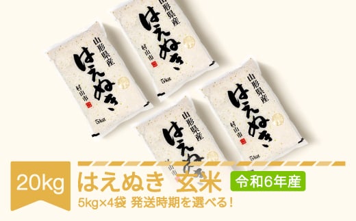 新米 米 20kg 5kg×4 はえぬき 玄米 令和6年産 2025年4月中旬 mk-haxxb20-g4b 1479445 - 山形県村山市