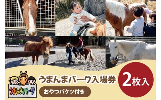 55-01 うまんまパーク入場券（おやつバケツ付き）2枚セット【馬 パーク 牧場 乗馬 入場券 茨城県 阿見町】 1140292 - 茨城県阿見町