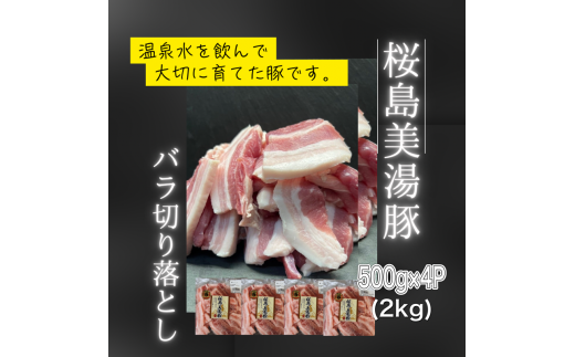 A1-0413／鹿児島県産　桜島美湯豚　バラ 切り落とし　2kg (500g×4パック)