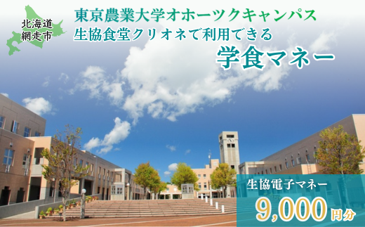 東京農業大学オホーツクキャンパス生協食堂クリオネで利用できる「学食マネー」 9,000円分 【 ふるさと納税 人気 おすすめ ランキング 学食 大学 東京農業大学 東農大 東京農業 オホーツク キャンパス クーポン 券 学生 北海道 網走市 】 ABBF003