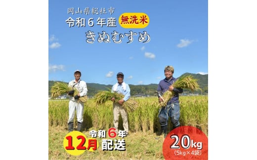 令和6年産＜無洗米＞総社市産きぬむすめ　20kg〔令和6年12月配送〕24-035-022 1322141 - 岡山県総社市