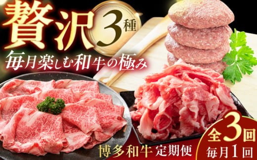 【3回定期便】博多和牛堪能定期便（1回目：切り落とし1kg、2回目：ハンバーグ10個、3回目：しゃぶすき1kg）牛肉 博多和牛 肉 切り落とし ハンバーグ しゃぶすき しゃぶしゃぶ すき焼き 和牛 広川町 / 株式会社MEAT PLUS [AFBO103] 1529670 - 福岡県広川町