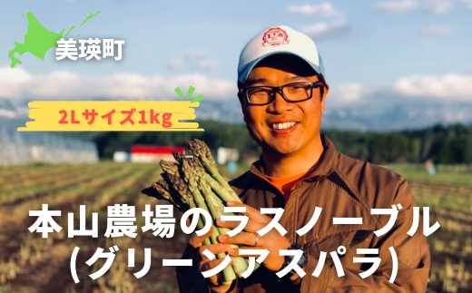 【令和７年産！】美瑛町幻のアスパラ　本山農場のラスノーブル（グリーンアスパラ）2Lサイズ1kg[014-68] 1477312 - 北海道美瑛町