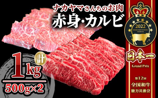 2550 【年内配送12月8日入金まで】【ナカヤマさんちのお肉】うしの中山 焼肉食べ比べ （赤身・カルビ）1kg（500g×２P） 鹿児島 黒毛和牛 和牛 牛肉 肉 国産 冷凍 焼肉 焼き肉 焼き肉セット 焼肉用 BBQ バーベキュー 1493215 - 鹿児島県鹿屋市