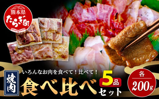 【数量限定】 村上精肉店の 味付き 焼肉 5品セット 【 合計1kg  】味付き 焼くだけ 牛カルビ 豚バラ タン トントロ 鶏せせり 焼き肉 BBQ アウトドア キャンプ 021-0668 1491656 - 熊本県多良木町