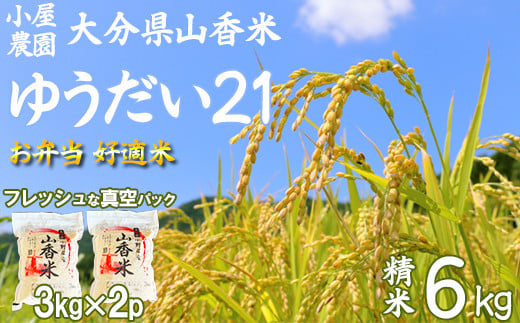 小屋農園の米 6kg 真空パック（精米：ゆうだい21）＜159-006_6＞ 1492981 - 大分県杵築市