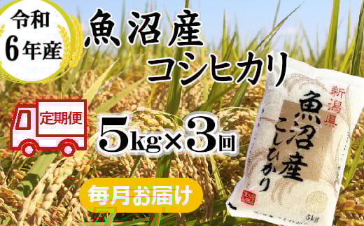 33P388BE 令和6年産 魚沼産コシヒカリ 定期便 5kg×3回【3か月連続お届け】(小千谷米穀)白米 魚沼 米 定期便 772686 - 新潟県小千谷市