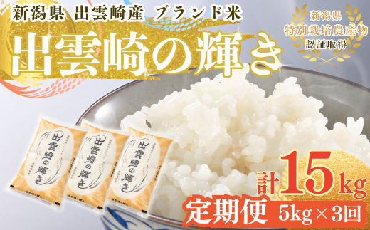 【新米】特別栽培米 コシヒカリ 「出雲崎の輝き」 定期便 5kg 3か月  新潟県産 出雲崎町産 令和6年産 白米 精米 お米  ブランド米 合計15kg 1487009 - 新潟県出雲崎町