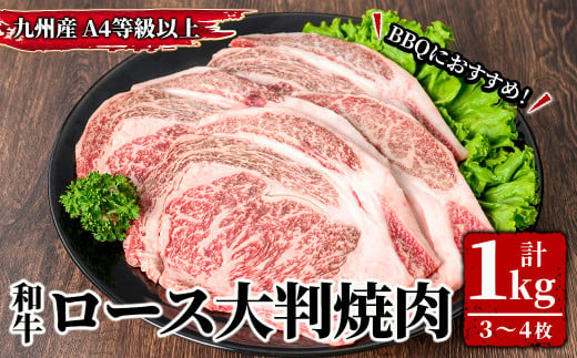 2575 4等級以上 九州産和牛ロース大判焼肉1ｋｇ（3枚～4枚） 【和牛 牛肉 肉 国産 冷凍 焼肉 BBQ】 1488395 - 鹿児島県鹿屋市