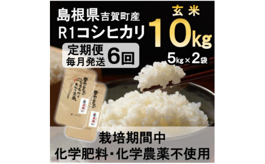 ＜毎月定期便＞栽培期間中化学肥料・化学農薬不使用 R1米コシヒカリ10kg(玄米)全6回【4056800】 1493069 - 島根県吉賀町