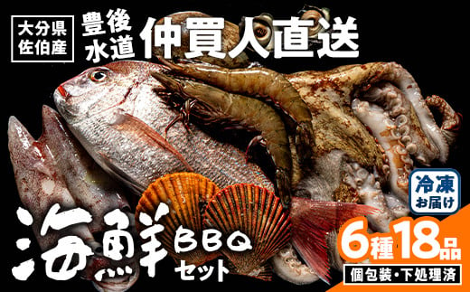 海鮮 BBQ セット (6種・18品) 魚 天然 赤足エビ アカアシ エビ 緋扇貝 ヒオウギ サザエ 鯛 タイ イカ タコ 下処理 済み 高級 豊後水道 個包装 冷凍 大分県 佐伯市 【FZ008】【波平食堂】 1431916 - 大分県佐伯市