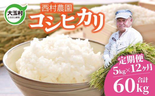 米 定期便 コシヒカリ 60kg ( 5kg × 12ヶ月 ) 《 令和6年 》 福島県 大玉村 西村農園 新米 ｜ こしひかり 精米 定期 12回 コメ ｜ nm-kh05-t12-R6 276981 - 福島県大玉村