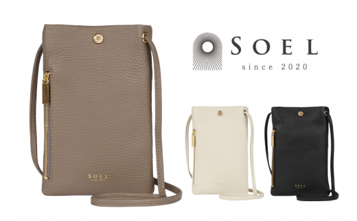 [№4631-6055]2605【SOEL】2つのポケットで仕分けのできるスマートフォンポシェット Taupe スマホポシェット スマホバッグ ショルダーバッグ イタリアンレザー 財布 カード入れ 東かがわ