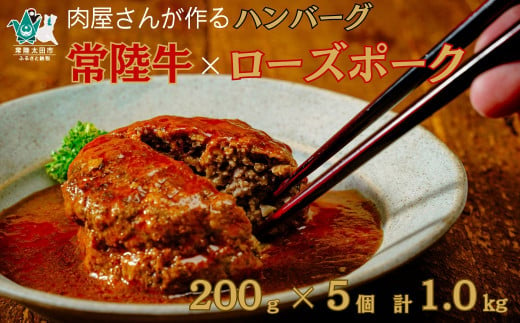 煮込みハンバーグ 200g × 5個 合計1kg 常陸牛 ローズポーク | 茨城県 常陸太田市 常陸牛 牛肉 黒毛和牛 国産牛 ブランド牛 ローズポーク 豚肉 国産豚 合挽肉 ハンバーグ 煮込み 柔らか 美味しい ジューシー おかず お弁当 レトルト 温めるだけ 惣菜 夕飯 手ごね 小分け 手軽 便利 時短 贈答品 ギフト プレゼント 贈り物 お祝い 父の日 お中元