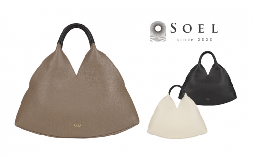 [№4631-6058]2606【SOEL】手にした時のシルエットが美しいトライアングルレザーハンドバッグ Taupe レザーバッグ ハンドバッグ レディース イタリアンレザー 撥水
