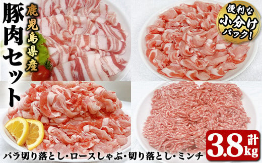 2639 豚肉バラエティ3.8ｋｇセット【国産 鹿児島県産 豚肉 豚 バラエティ セット 豚バラ バラ肉 ロース 豚ロース 切り落とし ミンチ 豚ミンチ 小分け 冷凍 冷凍保存】 1495676 - 鹿児島県鹿屋市