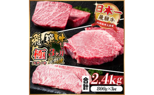 ＜毎月定期便＞飛騨牛 極ステーキ定期便　計約2.4kg＜冷蔵便＞全3回【4056914】 1492994 - 岐阜県羽島市