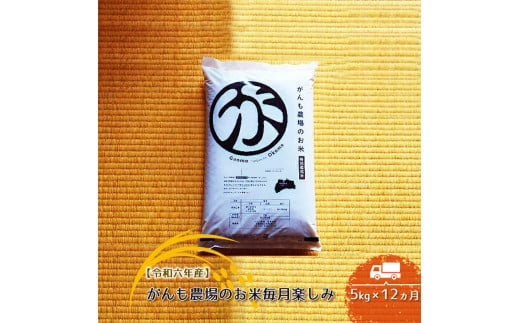 【令和六年産】定期便  がんも農場のお米毎月楽しみ（白米） 5kg×12ヵ月【出荷開始：2024年10月～】【白米 精米 こしひかり コシヒカリ 粘り気が強く甘みがあります がんも農場 お米 冷めても美味しい 長野県 佐久市 】 1409300 - 長野県佐久市