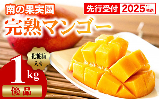 【化粧箱入】【先行受付・2025年発送】南の果実園 完熟マンゴー 優品1kg（2～3玉）- 先行予約 沖縄県産 産地直送 アップルマンゴー 旬の味覚 季節の果物 贈り物 ギフト 沖縄県 八重瀬町