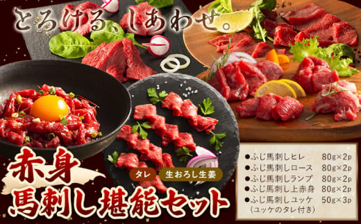 馬肉 馬刺し 赤身 セット 赤身馬刺しの堪能セット 5種入り 約790g タレ ユッケのタレ 生おろし生姜付き 道の駅竜北《60日以内に出荷予定(土日祝除く)》 熊本県 氷川町 送料無料 肉 赤身肉 ヒレ ロース ランプ 上赤身 ユッケ お取り寄せグルメ