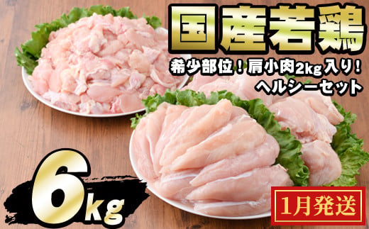 鹿児島県東串良町のふるさと納税 【0124803a-2501】＜2025年1月発送予定＞国産若鶏肉ヘルシーセット(合計6kg・ムネ、ささみ、肩小肉) 鶏肉 鳥肉 とり肉 むね肉 おかず 小分け 国産【エビス】