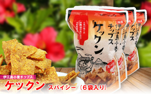 伊江島産全粒粉を使った　伊江島小麦チップス「ケックン」スパイシー味×6袋 EM 独特な風味 軽い食感 ご当地 おやつ おつまみ トルティーヤチップス ワカモレ サルサ お気に入り 美味しい 人気 沖縄 離島 クセになる 国産 お土産 送料無料 産地直送 楽しみ 1495429 - 沖縄県伊江村