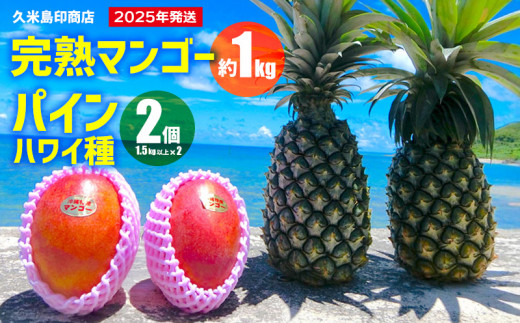 【2025年発送】久米島印商店 完熟マンゴー約1kg&Ｎパイン2個（1.5kg以上×2） マンゴー パイナップル セット 甘い 酸味 バランス 人気 贈り物 ギフト フルーツ 果物 デザート スムージー ジュース アイス ヨーグルト ジャム 南国 沖縄 久米島 812815 - 沖縄県久米島町