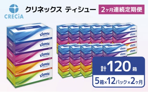 【2ヶ月連続定期便】ティッシュペーパー クリネックスティシュー 60箱 360枚（180組）5箱×12パック入り [№5704-0584] 1272334 - 宮城県岩沼市