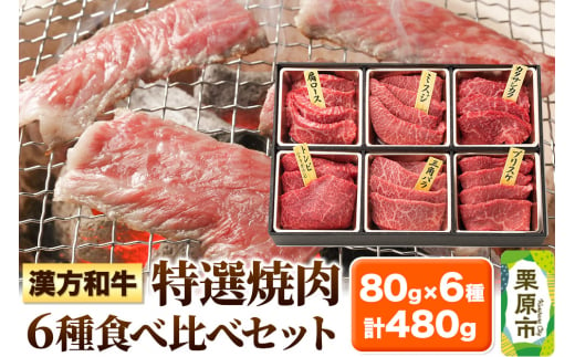 漢方和牛特選焼肉食べ比べセット 80g×6種 計480g 【肩ロース、ミスジ、カタサンカク、トンビ、三角バラ、ブリスケ】牛肉 焼き肉 1268973 - 宮城県栗原市