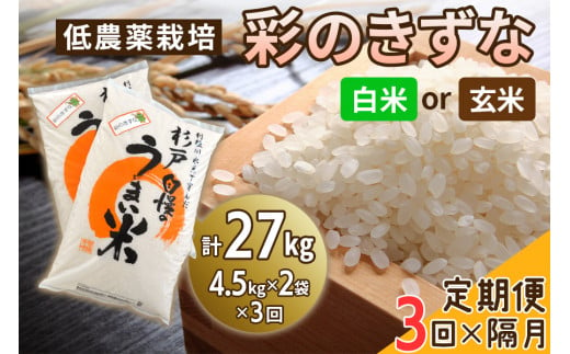 新米 [定期便/隔月3ヶ月] 低農薬栽培の彩のきずな 計27kg (4.5kg×2袋×3ヶ月)|おいしい お米 コメ こめ ご飯 ごはん 白米 玄米 お取り寄せ 直送 贈り物 贈答品 ふるさと納税 埼玉 杉戸 [0555-0557]