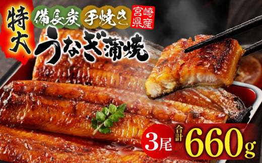 【宮崎県産】特大うなぎ備長炭手焼き蒲焼3尾(660g)_M159-011 1502649 - 宮崎県宮崎市