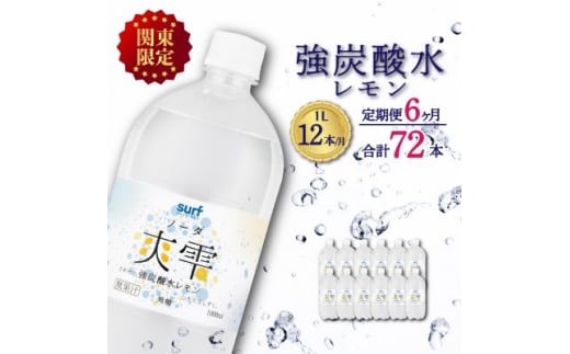 ＜毎月定期便＞＜関東のみお届け＞ 強 炭酸水レモン 1L 12本 計12L サーフ爽雫 ソーダ全6回【4055694】 1466907 - 山梨県山梨市