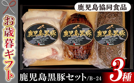 【令和6年お歳暮期間限定】 鹿児島県産 黒豚 ロースハム ブロック 425g・焼豚 225g・ペッパーポーク300g の 詰め合わせ ギフト! 冷蔵 鹿児島 黒豚3種 セット (B-24) 【SA-266H】 1523869 - 鹿児島県いちき串木野市