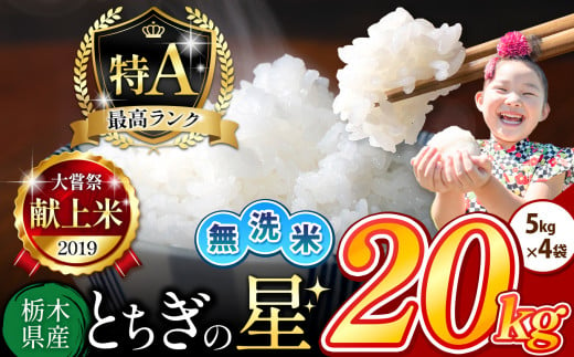 栃木県産 とちぎの星 無洗米 20kg |  お米 米 こめ おにぎり ごはん ご飯 令和6年産 栃木県 真岡市 ブランド米 栃木県共通返礼品 1498243 - 栃木県真岡市