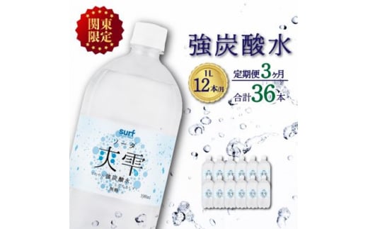 ＜毎月定期便＞＜関東のみお届け＞ 強 炭酸水 1L 12本 計12L サーフ爽雫 ソーダ 国産全3回【4055699】 1466912 - 山梨県山梨市