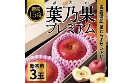 糖度15度以上!蜜入り高級 贈答用葉とらずりんご(サンふじ) 3玉(約600～800g) 化粧箱付き【1520643】 1492675 - 青森県青森市