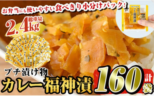 a868 プチつけものカレー福神漬 160P合計2.4kg(15g×40P×4セット) 【九州新進】姶良市 国産 常温 漬物 漬け物 ふくじん漬け 食べきり 小分けパック 606739 - 鹿児島県姶良市