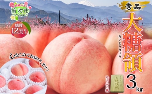 ＜25年発送先行予約＞桃 秀品 3.0kg 大糖領 糖度12％以上※クール便配送 177-002　| もも 桃 大糖領 発送 山梨 笛吹市 糖度センサー 高糖度 化粧箱 希少 希少品種 桃 ピーチ 果物 フルーツ 新鮮 旬 発送 秀品  国産 モモ 笛吹市 桃 高級 もも 山梨県笛吹市 果物 ピーチ 2025年発送 高級品種 モモ 先行 贈答用 贈答 ギフト｜ 545793 - 山梨県笛吹市