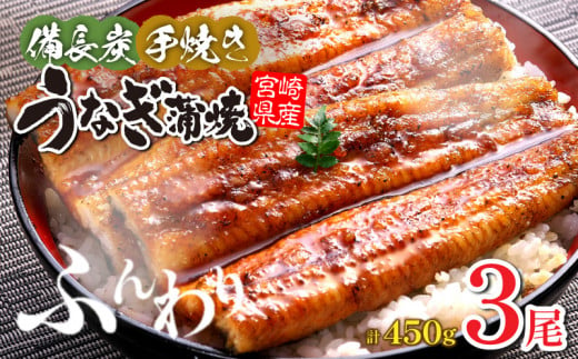 【宮崎県産】うなぎ備長炭手焼き蒲焼3尾(450g)_M159-010 1502648 - 宮崎県宮崎市